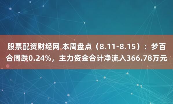 股票配资财经网 本周盘点（8.11-8.15）：梦百合周跌0.24%，主力资金合计净流入366.78万元